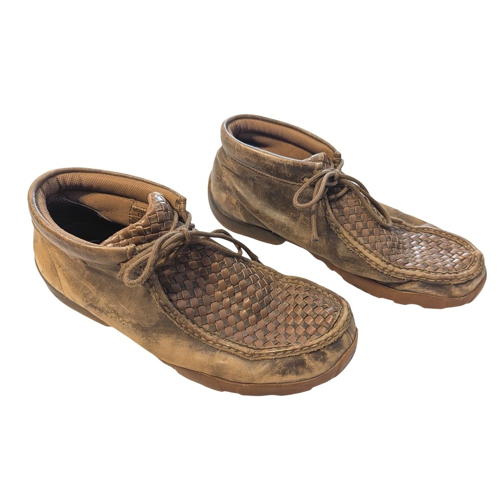 Twisted X Mens Brown Woven Leather Driving Moc Chukka Boots MDM0033 Size 12M